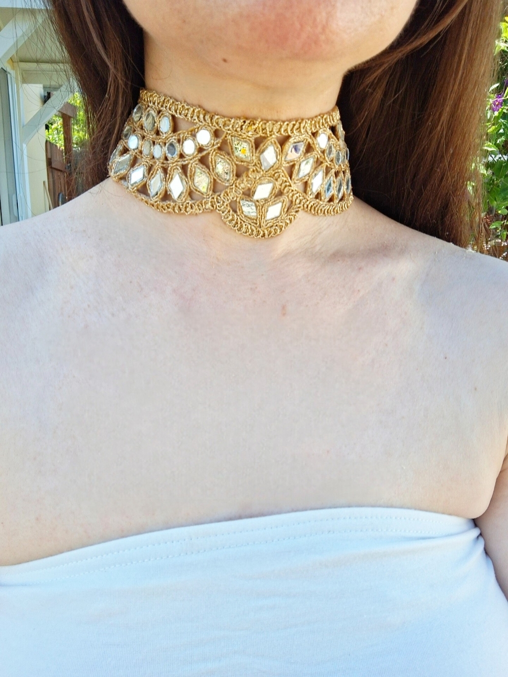 Handmade Boho Mirror Statement Choker Necklace Festival Wedding Rave Vacation - Picture 3 of 8